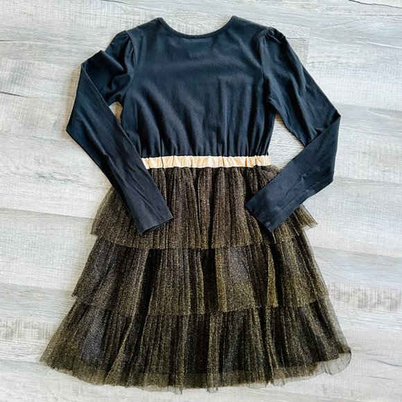 Hanna Andersson Black & Gold Glitter Tulle Skirt Dress (size 14-16) - Picture 2 of 6